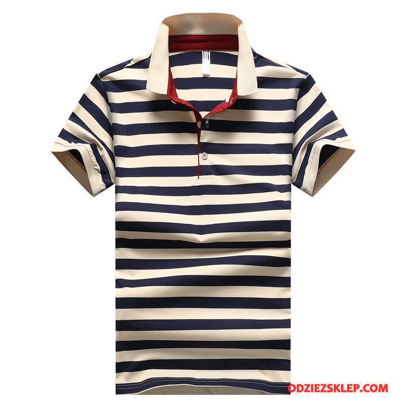 Męskie Koszulka Polo W Paski Krótki Rękaw Biznes Koszula Lato Męska Czerwony Kupię