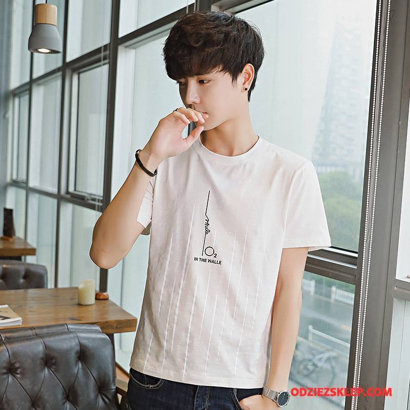 Męskie Koszulki Krótki Rękaw Tendencja T-shirt Męska Drukowana Slim Fit Biały Oferta
