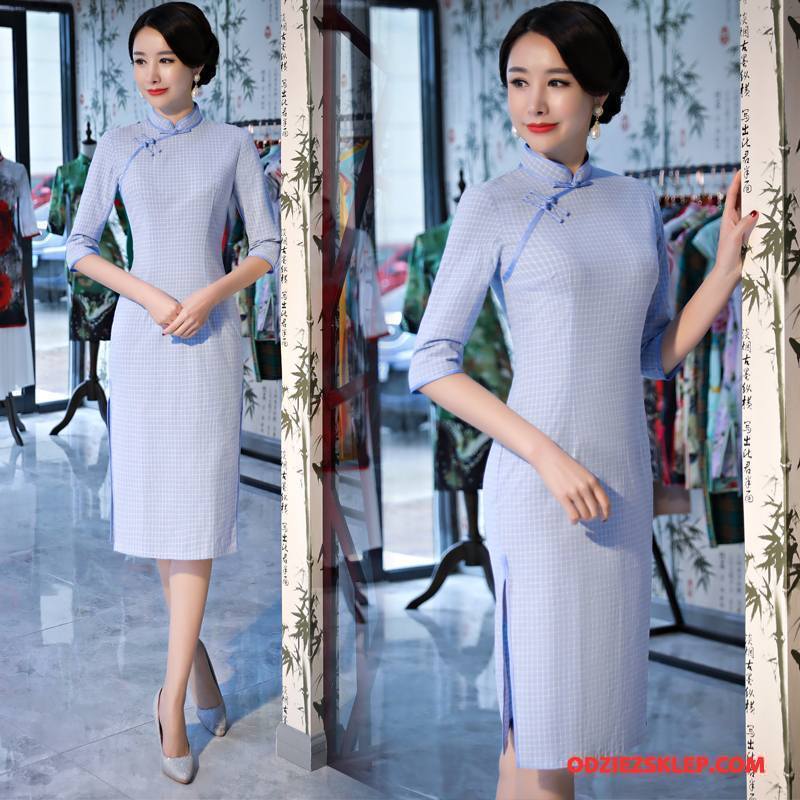Damskie Cheongsam Osobowość Cienkie Miasto Moda Eleganckie Młodzieżowa Czysta Niebieski Na Sprzedaż