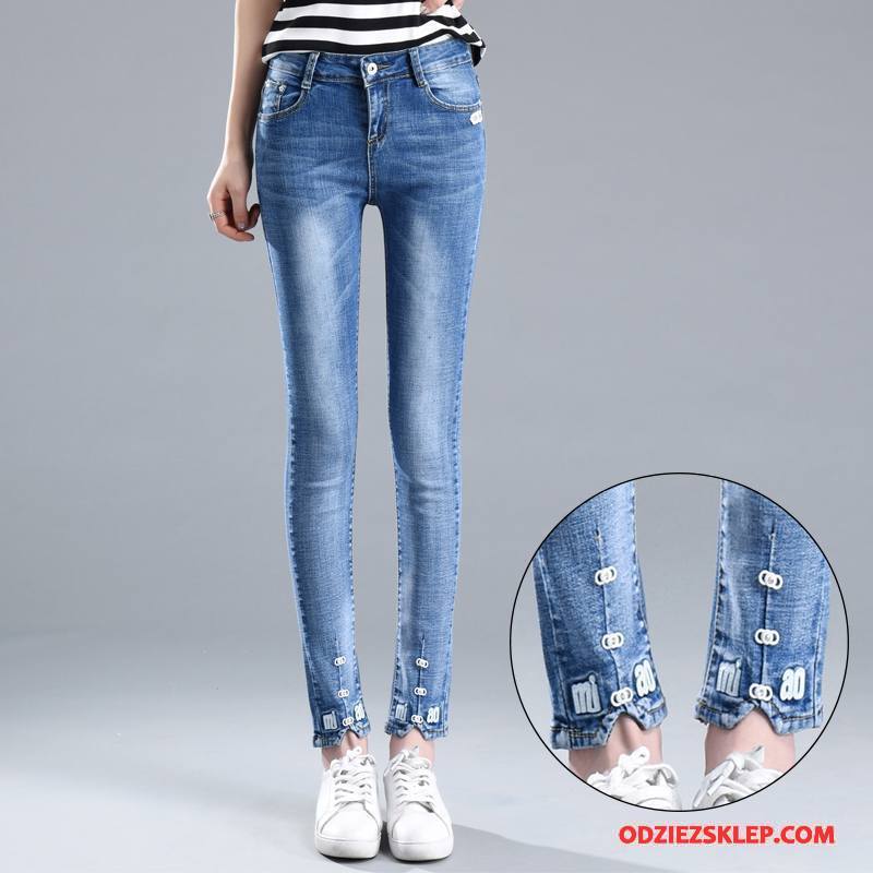 Damskie Jeansy Ołówkowe Spodnie Wysoki Stan Bawełniane Dżinsy Denim Moda Niebieski Kupię