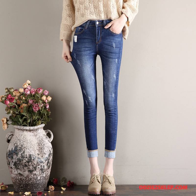 Damskie Jeansy Slim Fit Tendencja Moda Jesień Ołówkowe Spodnie Dżinsy Niebieski Sklep