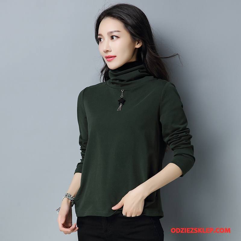 Damskie Koszulki Długi Rękaw Tendencja Moda Bawełniane Slim Fit 2018 Czysta Zielony Sprzedam