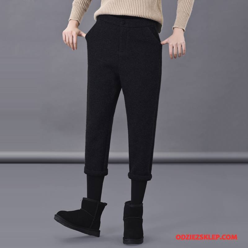 Damskie Spodnie Cienkie Świeży Proste Kieszenie Slim Fit Casualowe Spodnie Czysta Czarny Sklep
