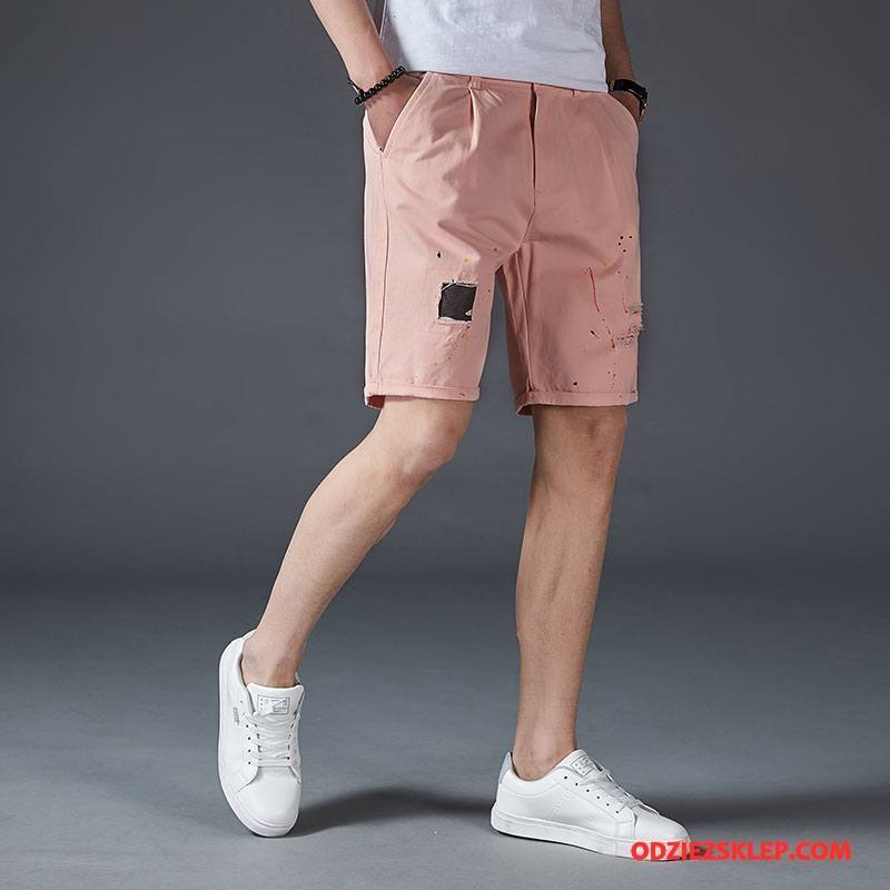 Męskie Spodnie Slim Lato Młodzież Szorty Moda Męska Różowy Biały Sprzedam