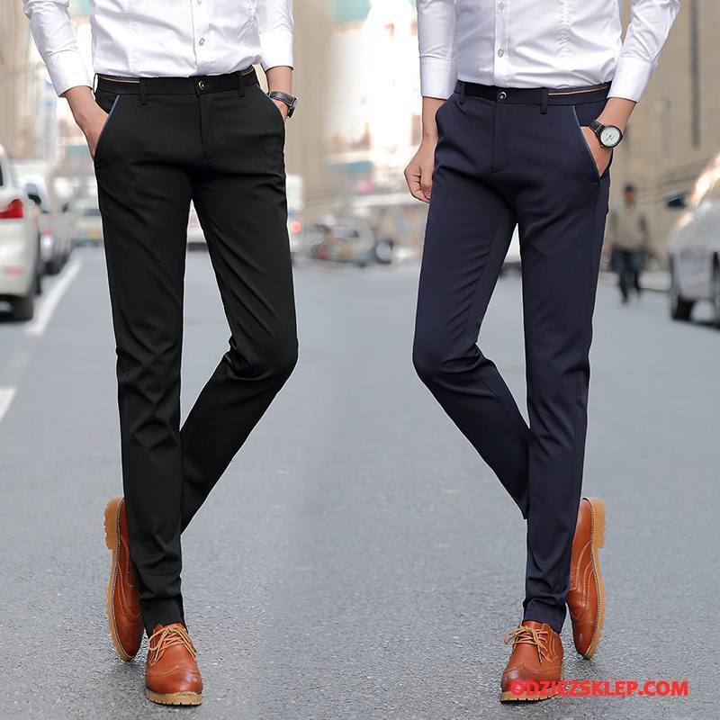 Męskie Casualowe Spodnie Młodzież Tendencja Proste Slim Fit Ołówkowe Spodnie Męska Czarny Dyskont