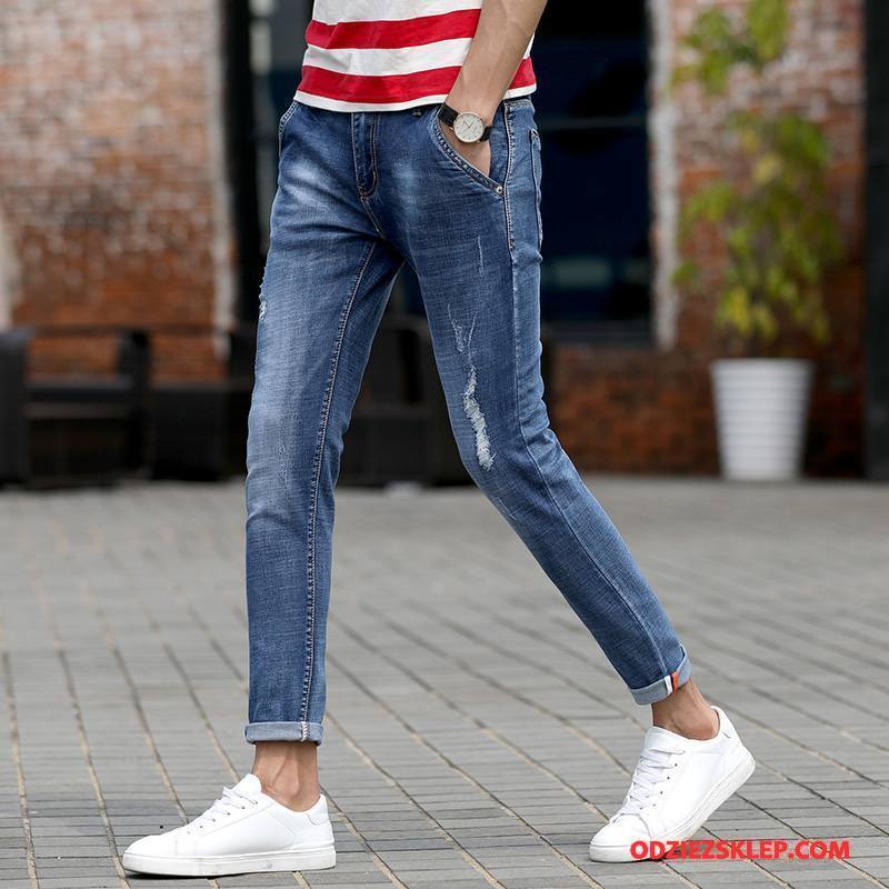 Męskie Jeansy 2018 Vintage Dżinsy Mały Slim Fit Elastyczne Niebieski Sprzedam