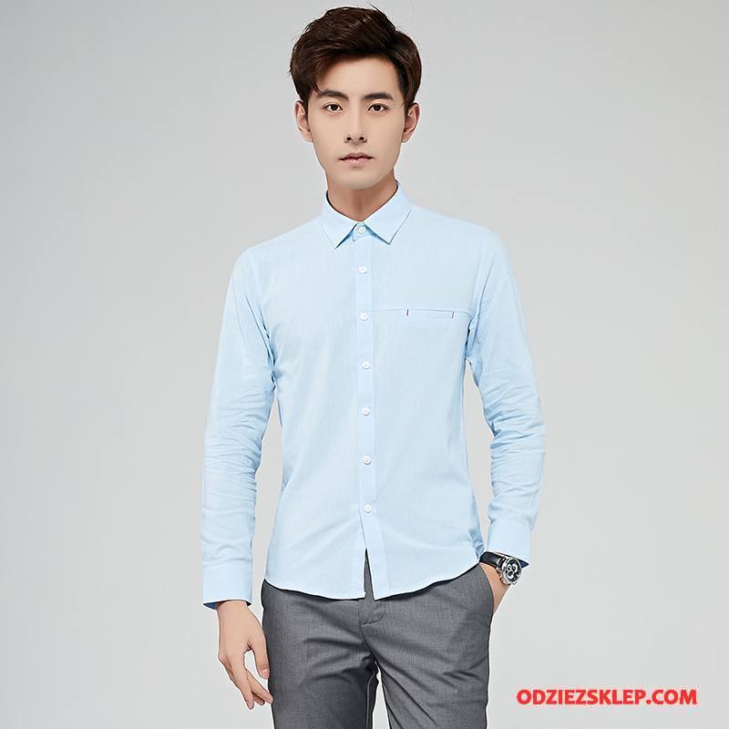 Męskie Koszula Czyste Slim Fit Świeży Vintage Tendencja Męska Jasny Niebieski Biały Tanie