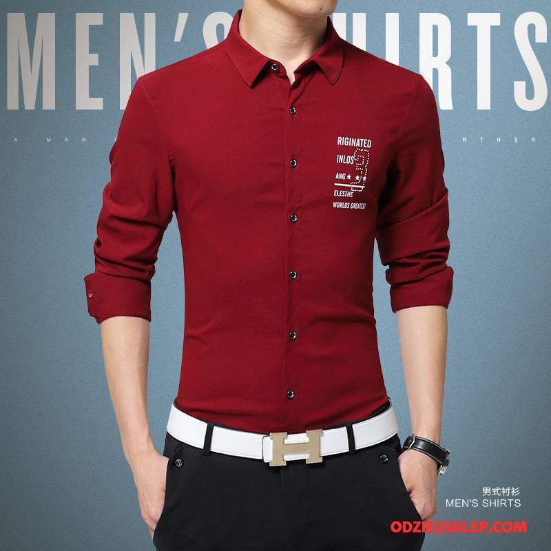 Męskie Koszula Wysoki Koniec Nowy Tendencja Długi Rękaw Sukienka Slim Fit Czysta Czerwony Sprzedam