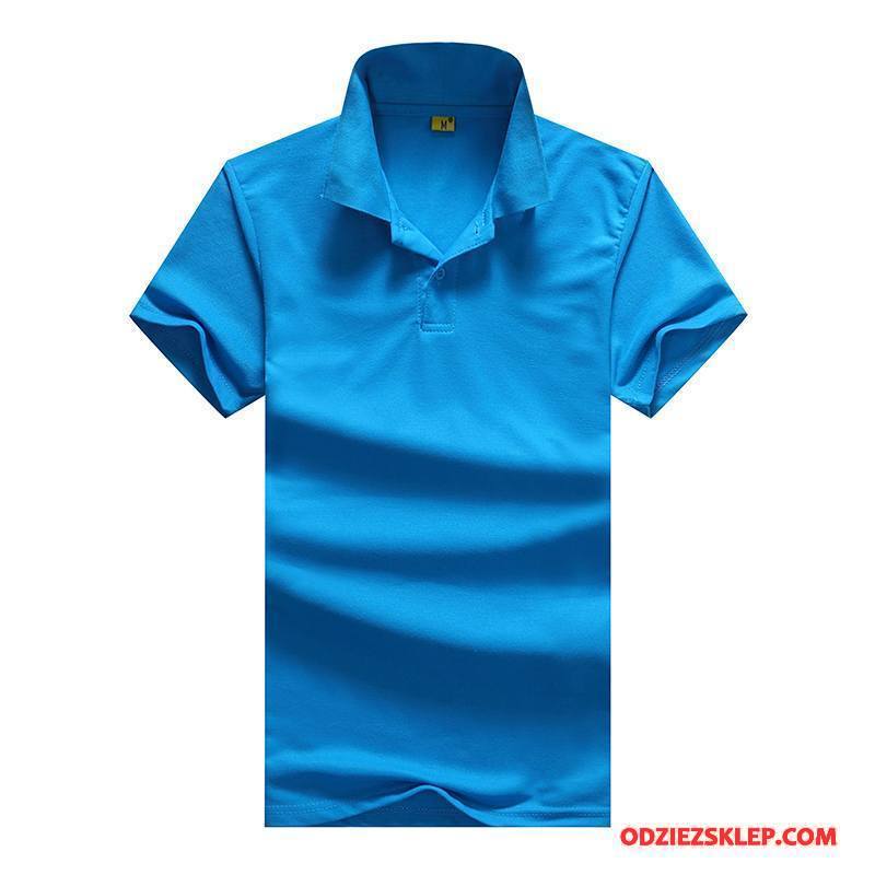 Męskie Koszulka Polo Krótki Rękaw Męska Casual Oddychające Cienka Lato Jasny Niebieski Czysta Tanie