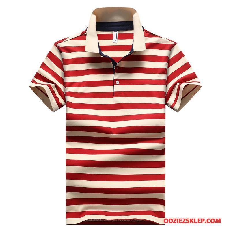 Męskie Koszulka Polo W Paski Krótki Rękaw Biznes Koszula Lato Męska Czerwony Kupię
