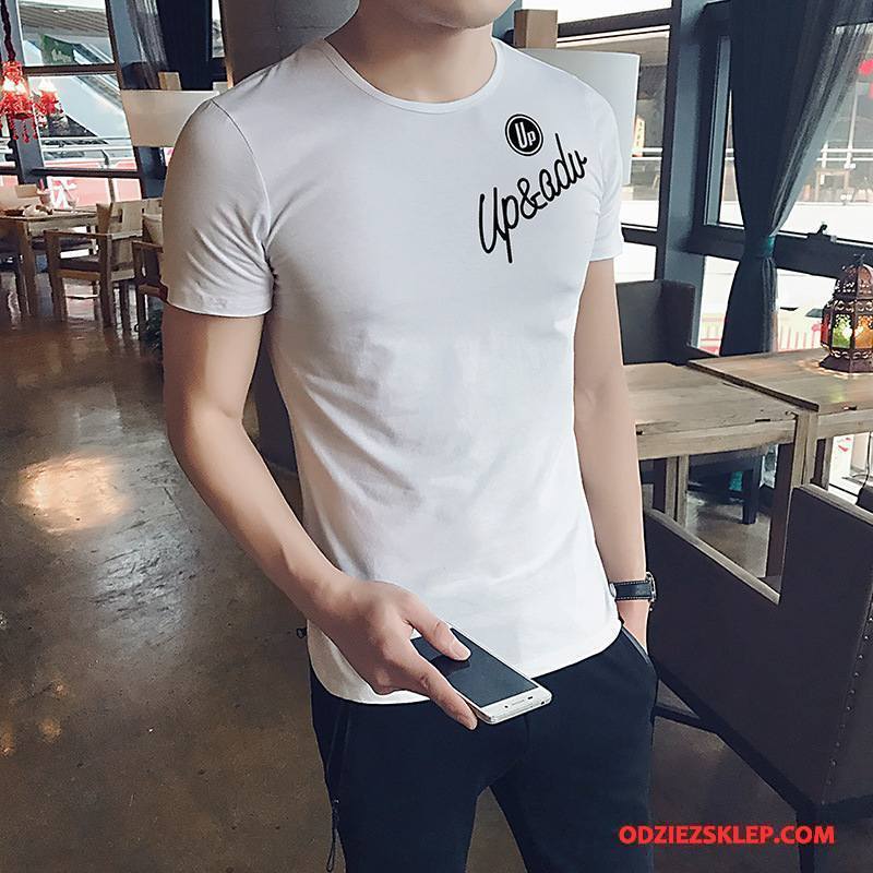 Męskie Koszulki Męska Slim Fit T-shirt Krótki Rękaw Okrągły Dekolt Biały Sprzedam