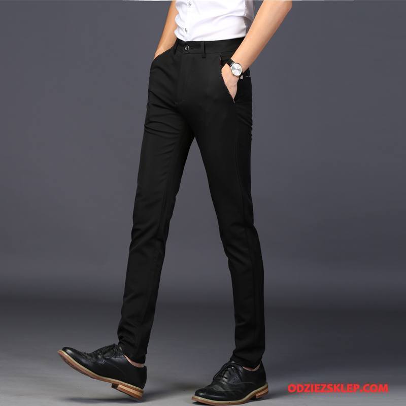 Męskie Spodnie Garniturowe Ołówkowe Spodnie Slim Fit Męska Casualowe Spodnie Biznes Młodzież Czarny Tanie