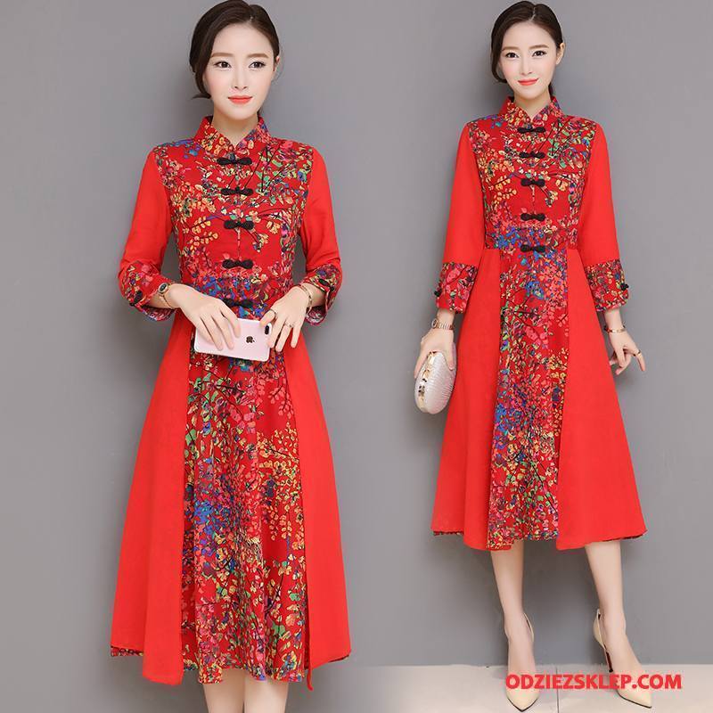 Damskie Cheongsam Tendencja Sukienka Casual Wiosna Swag Szerokie Czerwony Kup