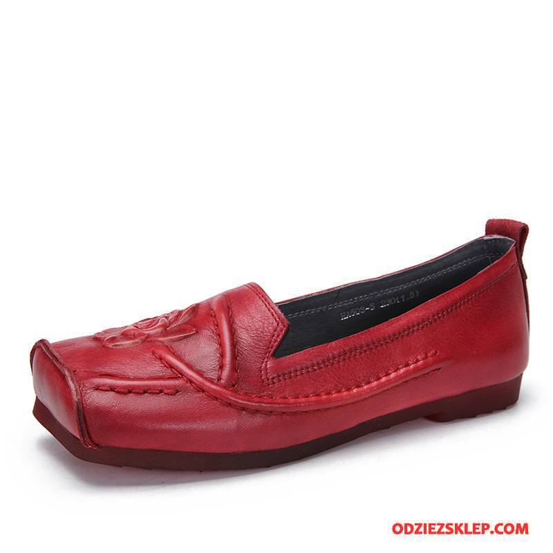 Damskie Mokasyny Vintage Etniczne Loafers 2018 Damska Kwiaty Czerwony Tanie