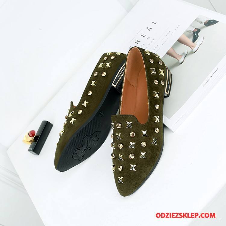 Damskie Mokasyny Wiosna Damska Casual Pojedyncze Buty Nity Loafers Zielony Tanie