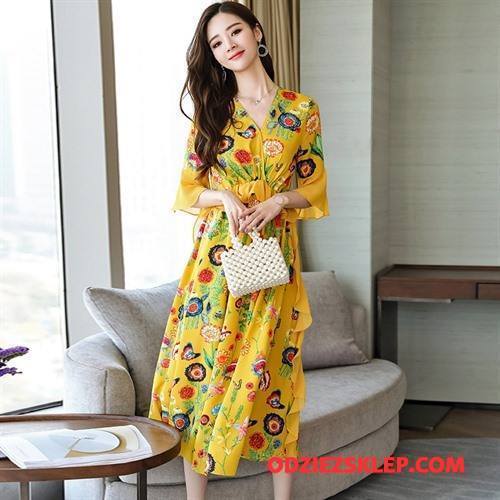 Damskie Sukienka Moda Długie Casual Tendencja Eleganckie Kwiatowa Żółty Sklep