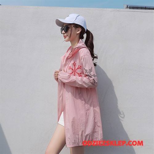 Damskie Ubrania Uv Sun Odzież Ochrona Casual Drukowana Kieszenie Moda Długie Różowy Na Sprzedaż
