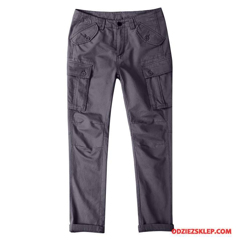 Męskie Casualowe Spodnie Proste Cargo Męska Slim Fit Bawełniane Więcej Kieszeni Khaki Czysta Na Sprzedaż