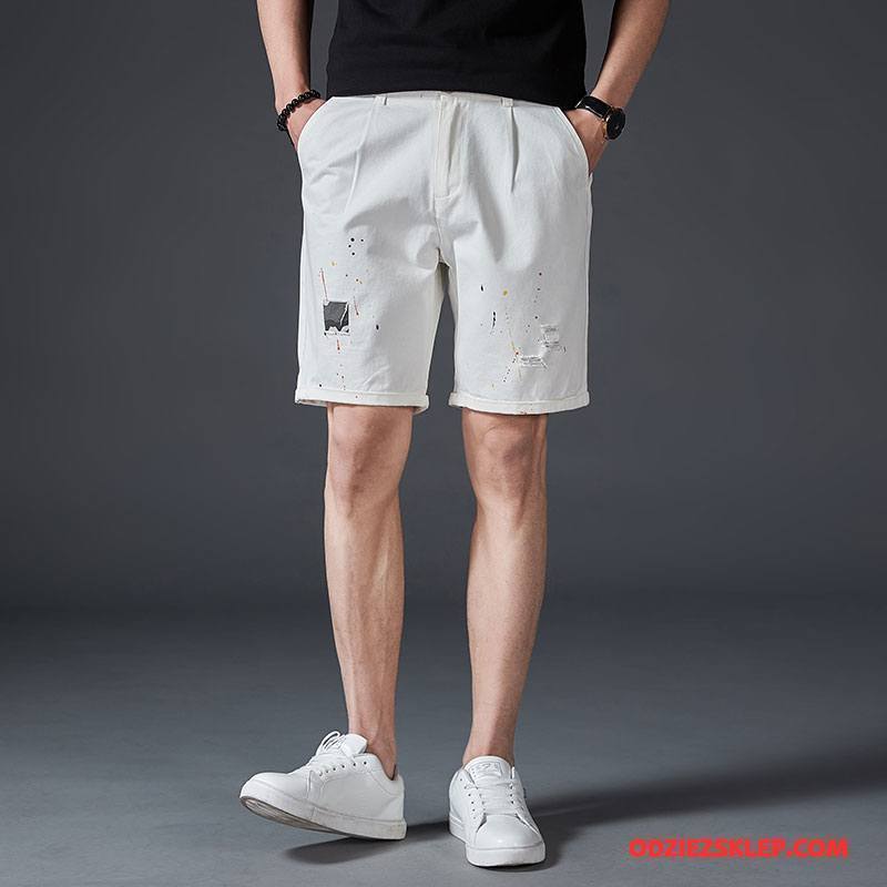 Męskie Casualowe Spodnie Slim Fit Lato Młodzież Szorty Moda Męska Różowy Biały Sprzedam