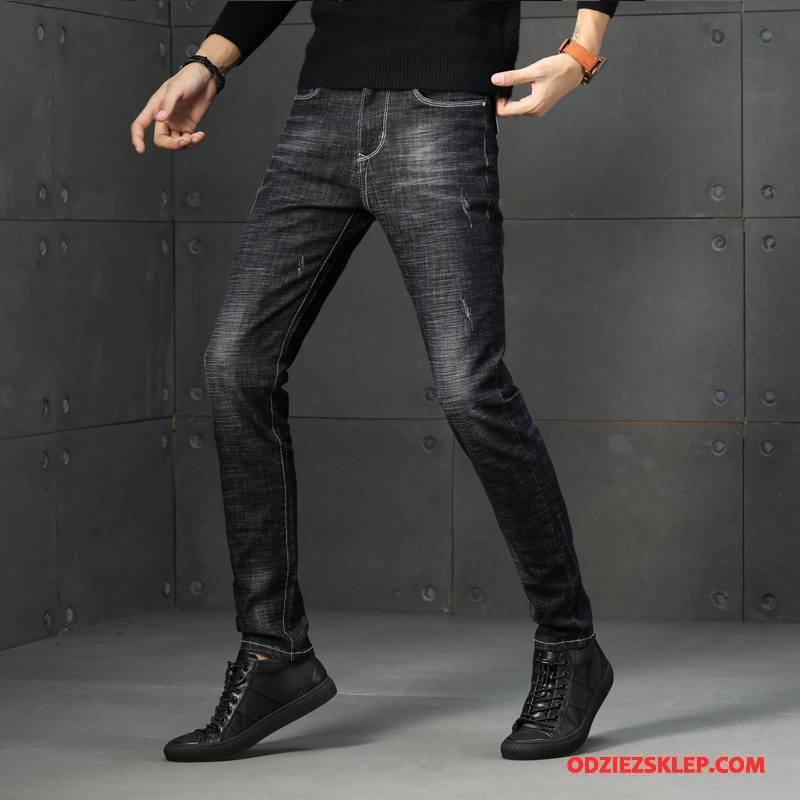 Męskie Jeansy Elastyczne Jesień Moda Spodnie Tendencja Mały Czarny Sprzedam