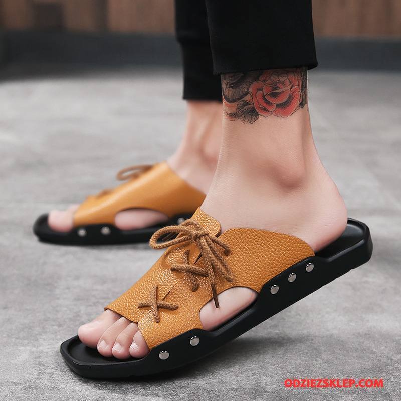 Męskie Kapcie Męska Casual Slip On Tendencja Nastolatek Student Żółty Na Sprzedaż