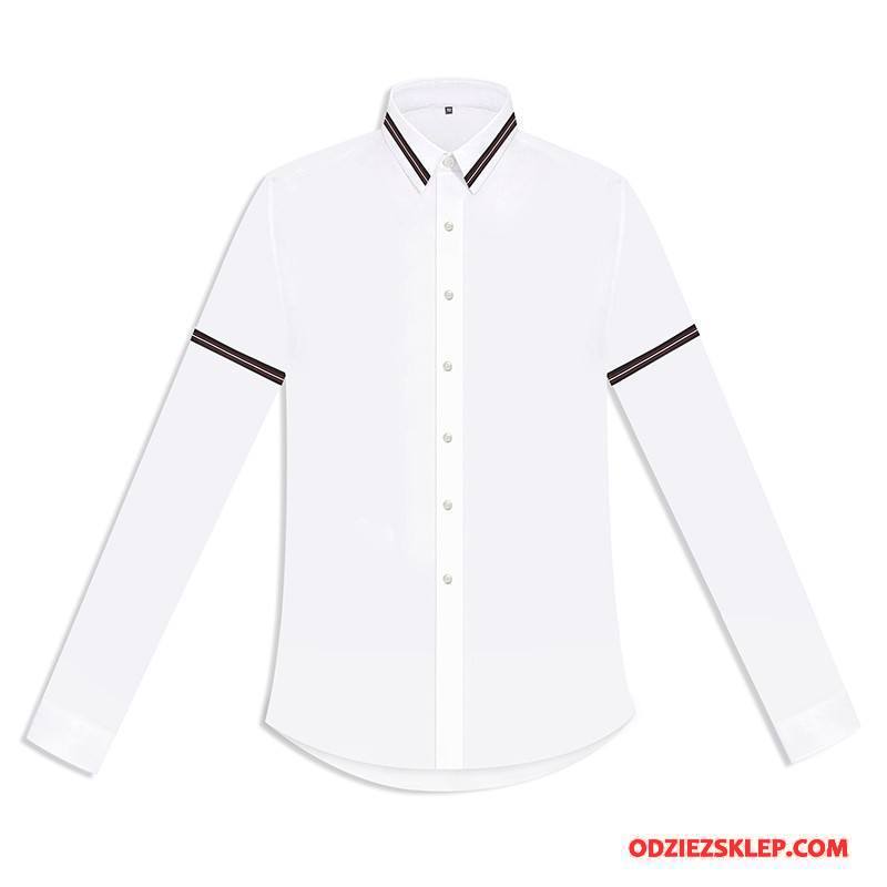 Męskie Koszula Biznes Moda Slim Fit Sweter Długi Rękaw Jesień Biały Czarny Na Sprzedaż