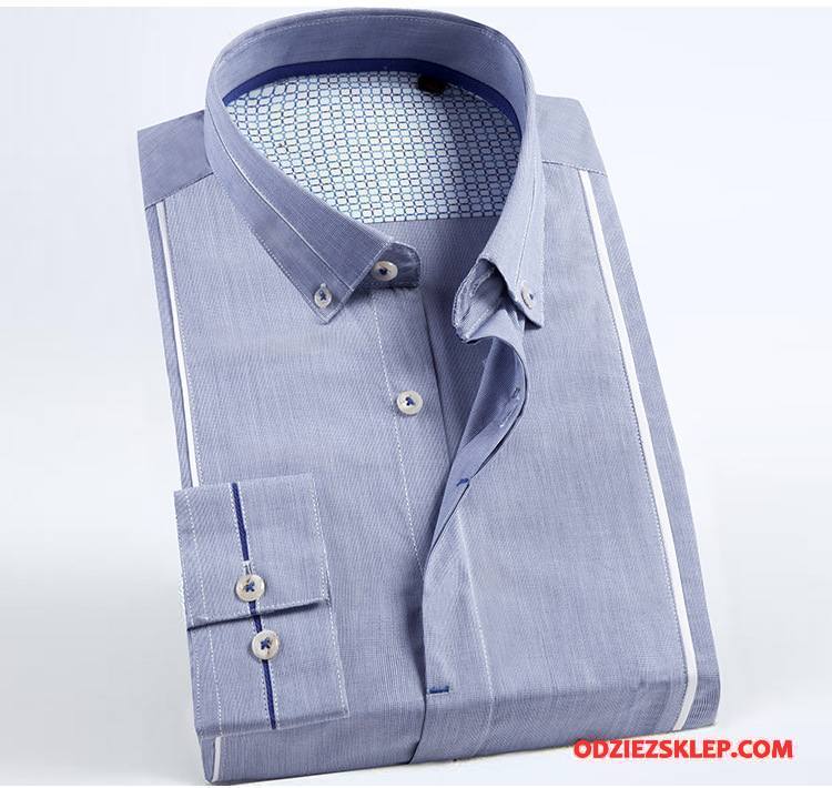 Męskie Koszula Długi Rękaw Jesień Bawełna Męska Wiosna Casual Niebieski Na Sprzedaż