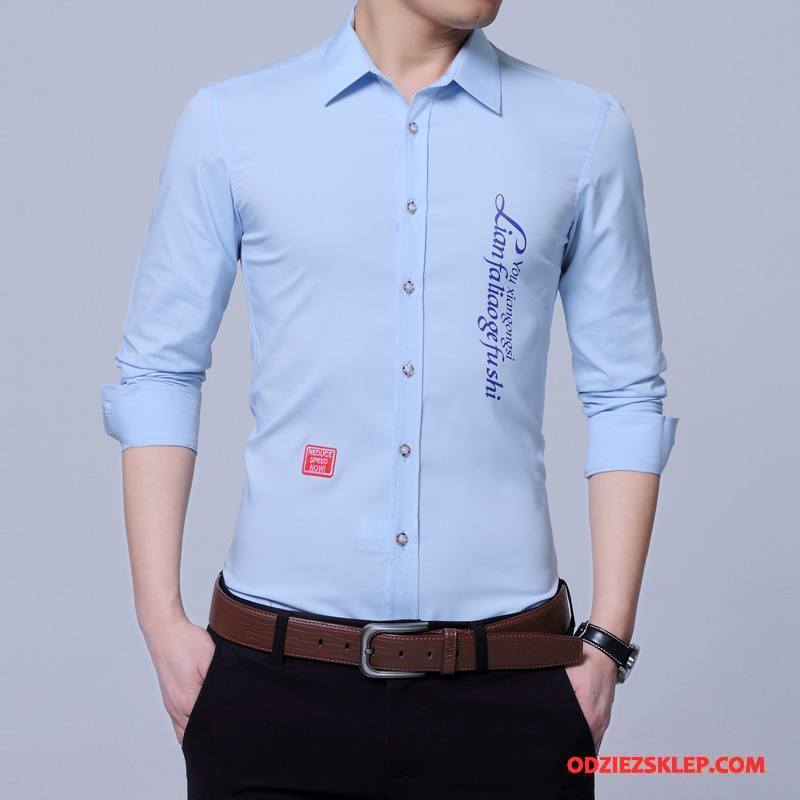 Męskie Koszula Nowy Moda Duży Rozmiar Młodzież Długi Rękaw Wiosna Ciemno Niebieski Tanie