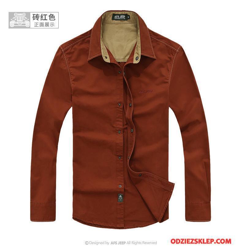Męskie Koszula Sweter Rozpinany Casual Cienkie Długi Rękaw Bawełna Biznes Khaki Czysta Na Sprzedaż