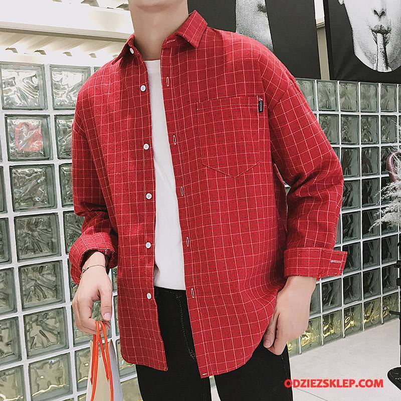 Męskie Koszula Wygodne Moda Casual Szerokie Długi Rękaw Nowy Czerwony Sprzedam