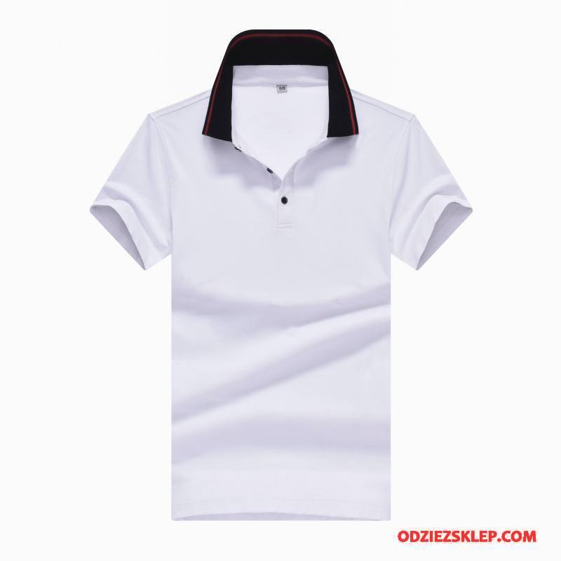 Męskie Koszulka Polo T-shirt Męska Klapa W Średnim Wieku Lato Moda Czysta Czerwony Oferta