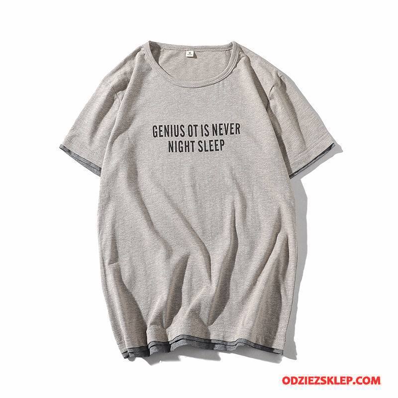Męskie Koszulki Lato Tendencja Krótki Rękaw Okrągły Dekolt Nowy T-shirt Szary Ciemno Tanie