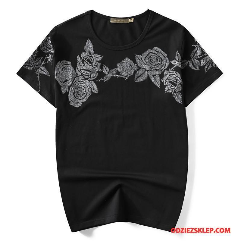 Męskie Koszulki Slim Fit Elastyczne Wysoki Tendencja Etniczne T-shirt Róża Czarny Online