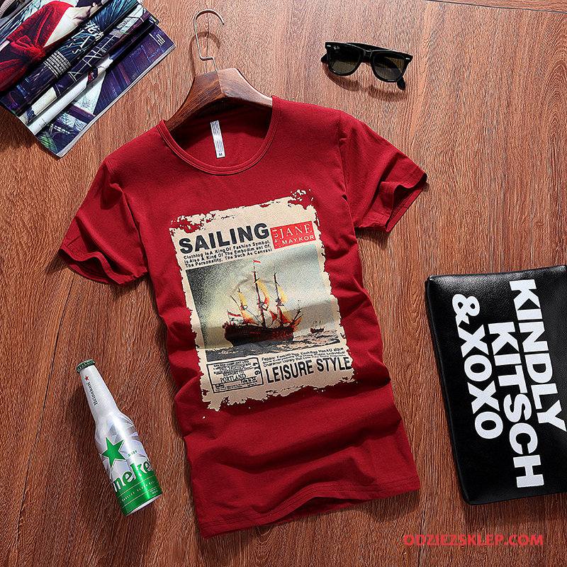 Męskie Koszulki Topy Lato Krótki Rękaw T-shirt Tendencja Męska Czysta Niebieski Kup