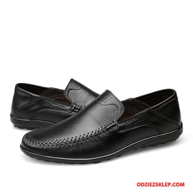 Męskie Mokasyny Buty Oddychające Skórzane Buty Slip On Casual Loafers Brązowy Dyskont