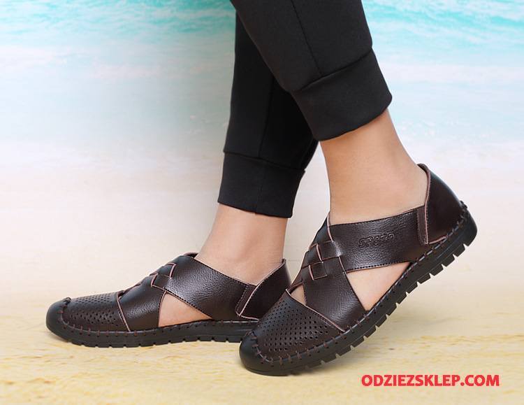 Męskie Sandały Męska Oddychające Buty Skórzane Buty 2018 Casual Czarny Sklep