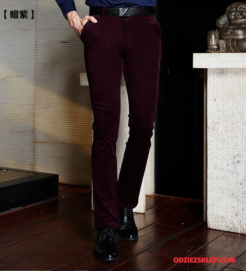 Męskie Spodnie Garniturowe Elastyczne Męska Nowy Casual Slim Fit Jesień Bordeaux Online