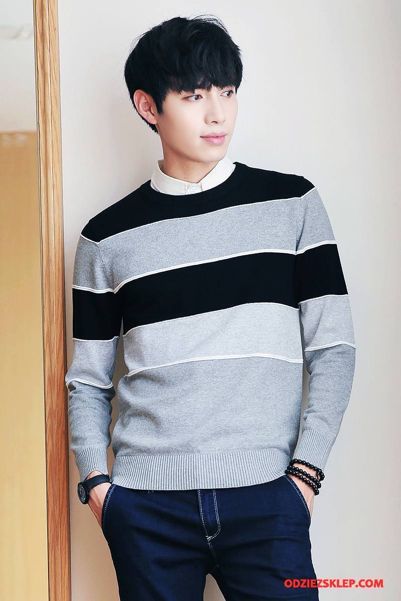 Męskie Swetry Slim Fit Męska Cienka Tendencja Japoński Pullover Granatowy Na Sprzedaż