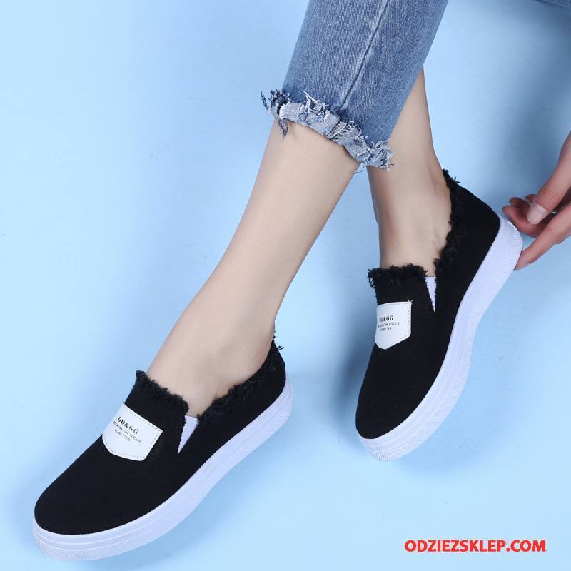 Damskie Buty Casualowe Canvas 2018 Płaskie Lato Pojedyncze Buty Slip On Biały Jasny Czarny Oferta