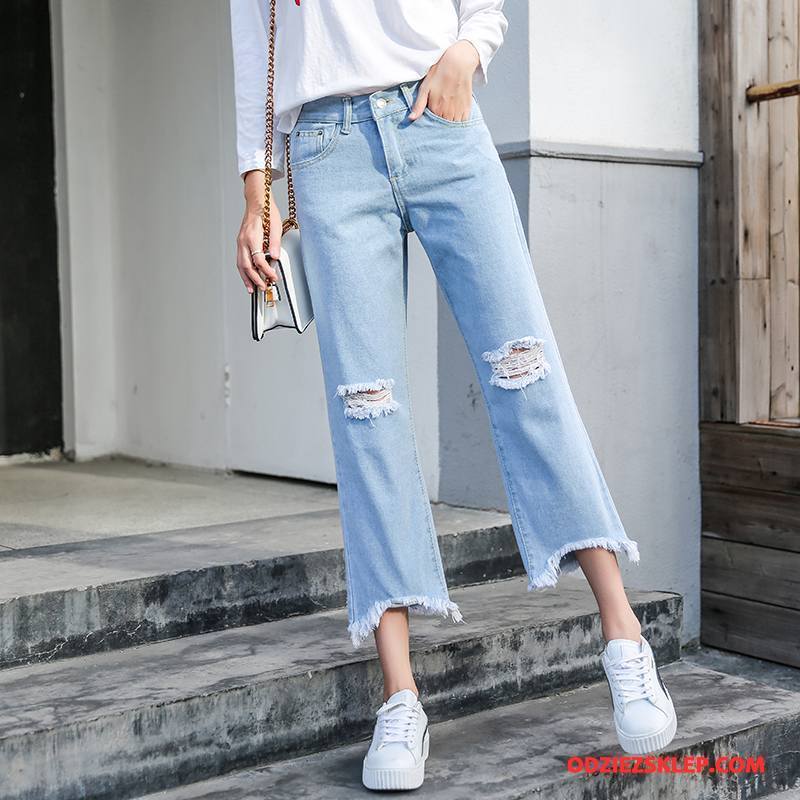 Damskie Jeansy Denim Środkowa Stan 2018 Wiosna Slim Fit Dżinsy Jasny Niebieski Czysta Sprzedam