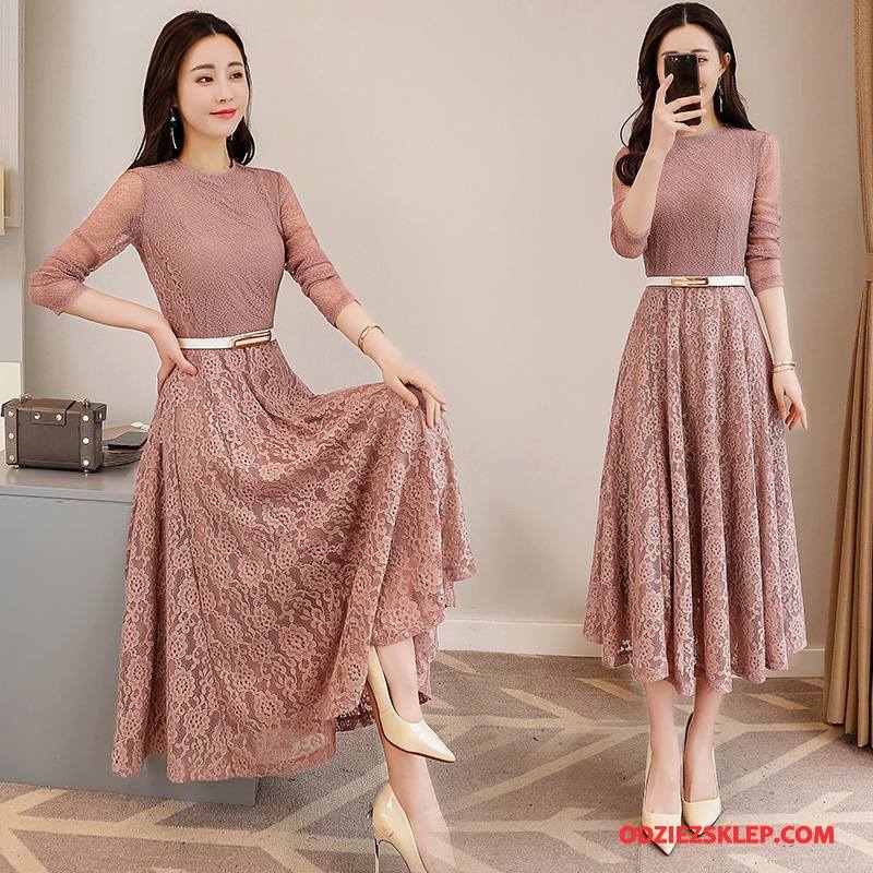 Damskie Sukienka Cienkie 2018 Moda Slim Fit Długi Rękaw Eleganckie Różowy Sprzedam