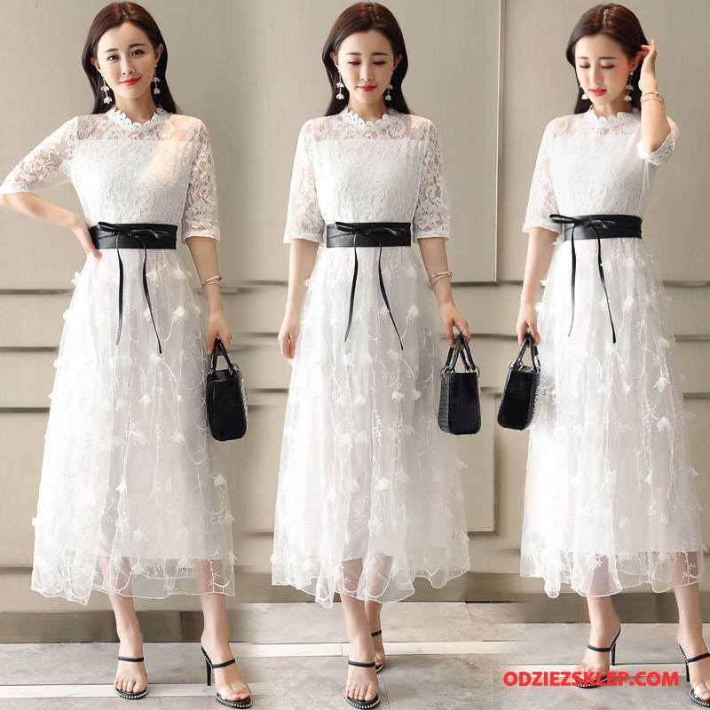 Damskie Sukienka Cienkie Moda Eleganckie Casual Slim Fit Popularny Biały Sprzedam
