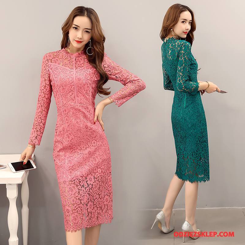 Damskie Sukienka Slim Fit Moda Eleganckie 2018 Tendencja Cienkie Różowy Kupię