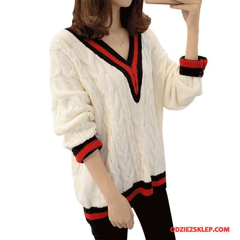 Damskie Swetry Długi Rękaw Jesień Sweter Casual Tendencja Pullover Mieszane Kolory Beżowy Biały Online