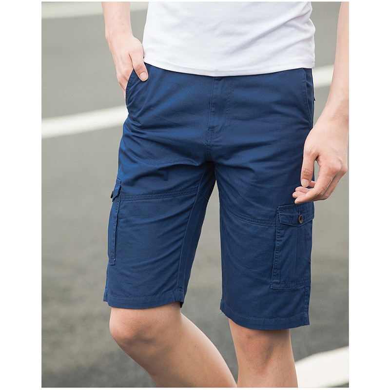 Męskie Casualowe Spodnie Więcej Kieszeni Szorty Męska Plażowe Młodzież Spodnie Cargo Niebieski Sklep