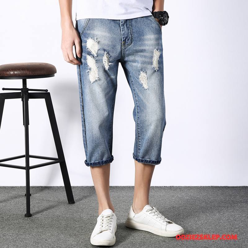 Męskie Jeansy Denim Spodnie Capri Moda Jasny Niebieski Niebieski Jasny Sprzedam