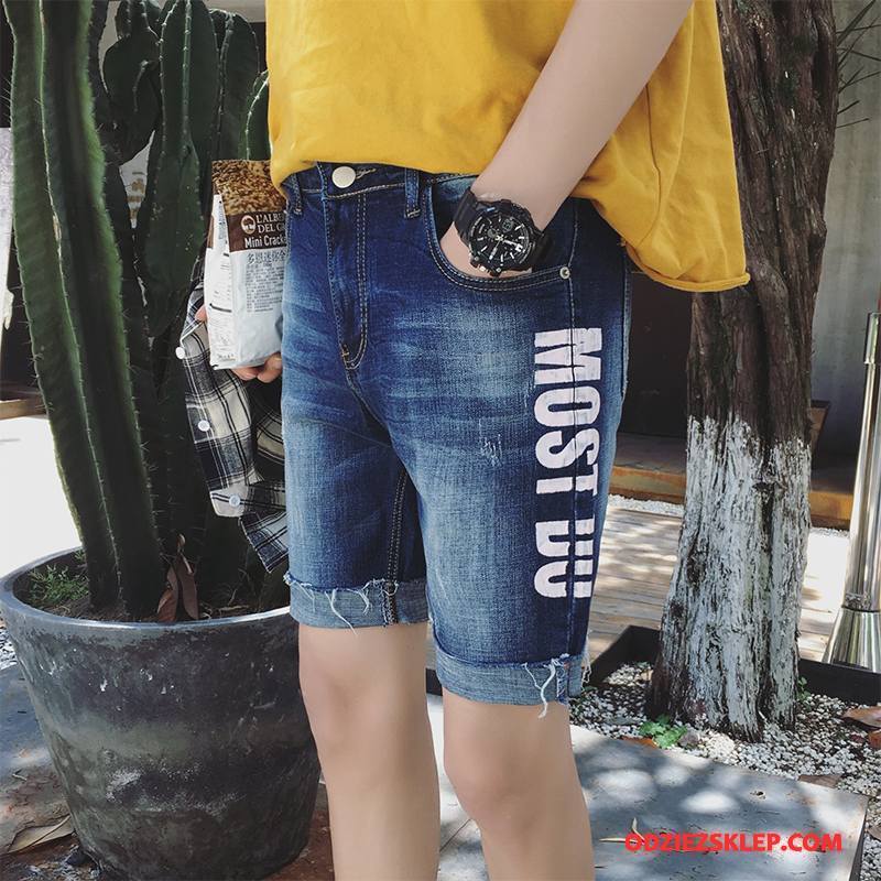 Męskie Jeansy Ołówkowe Spodnie Nastolatek Środkowa Stan Denim Casual Męska Niebieski Oferta