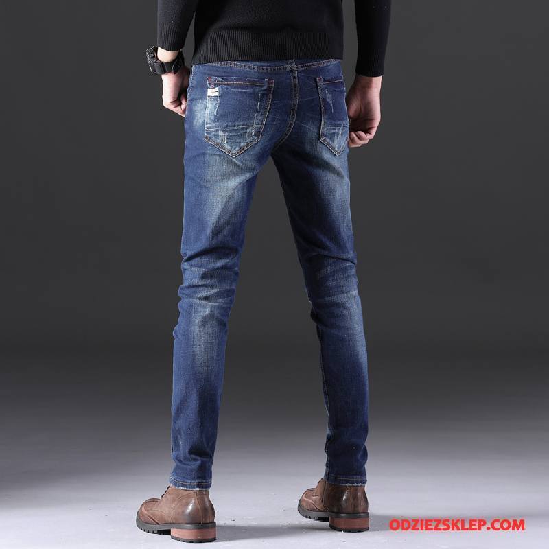 Męskie Jeansy Spodnie Moda Denim Niebieski Online