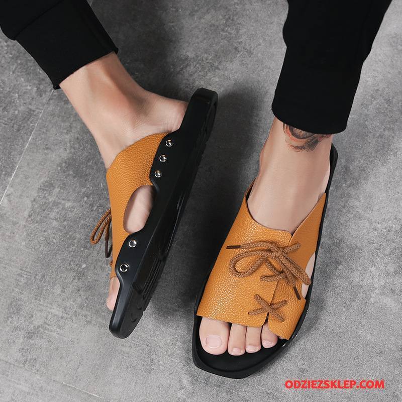 Męskie Kapcie Męska Casual Slip On Tendencja Nastolatek Student Żółty Na Sprzedaż