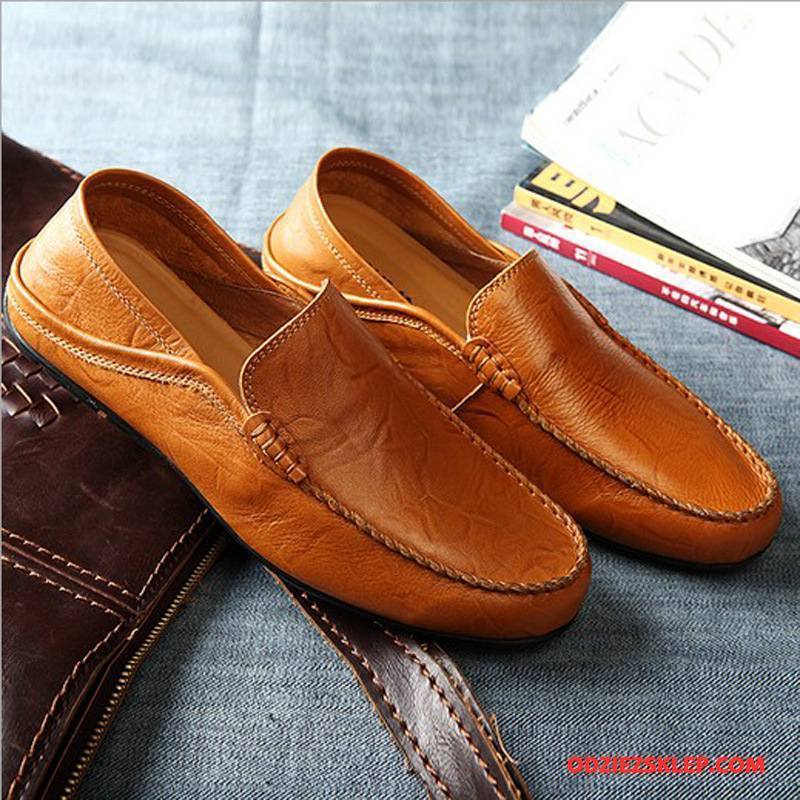 Męskie Mokasyny Buty Slip On Męska Prawdziwa Skóra Buty Żeglarskie Loafers Brązowy Żółty Tanie